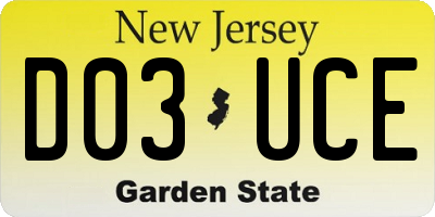 NJ license plate D03UCE