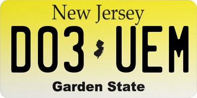 NJ license plate D03UEM