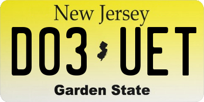 NJ license plate D03UET