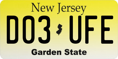 NJ license plate D03UFE