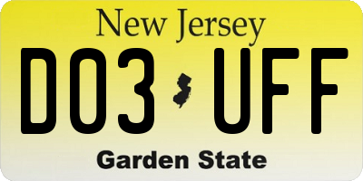 NJ license plate D03UFF