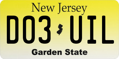 NJ license plate D03UIL