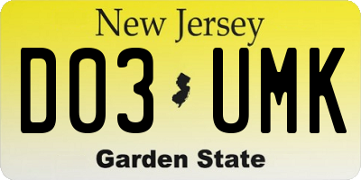 NJ license plate D03UMK