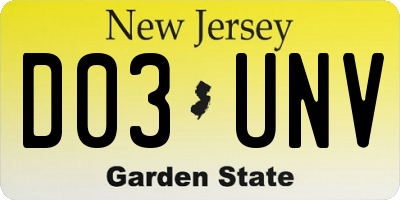 NJ license plate D03UNV