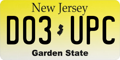 NJ license plate D03UPC