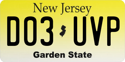 NJ license plate D03UVP