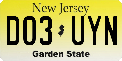NJ license plate D03UYN