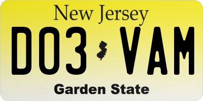 NJ license plate D03VAM