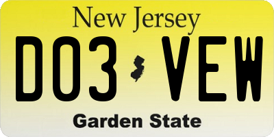 NJ license plate D03VEW