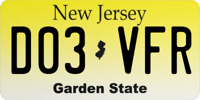 NJ license plate D03VFR