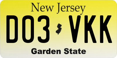 NJ license plate D03VKK