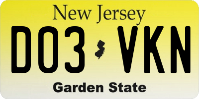NJ license plate D03VKN