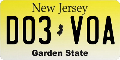 NJ license plate D03VOA
