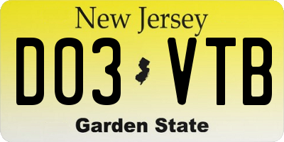 NJ license plate D03VTB