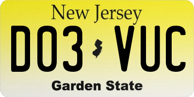 NJ license plate D03VUC