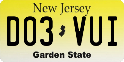 NJ license plate D03VUI