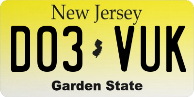 NJ license plate D03VUK
