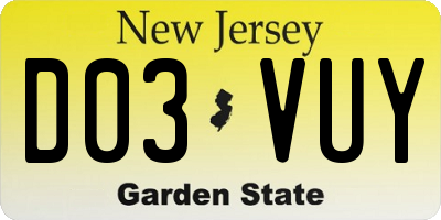 NJ license plate D03VUY