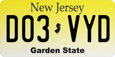 NJ license plate D03VYD