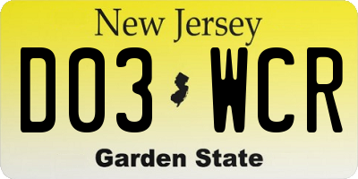 NJ license plate D03WCR
