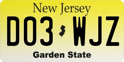 NJ license plate D03WJZ
