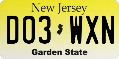 NJ license plate D03WXN