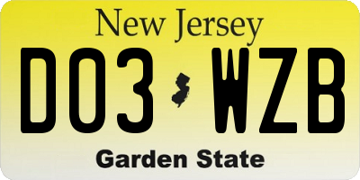 NJ license plate D03WZB