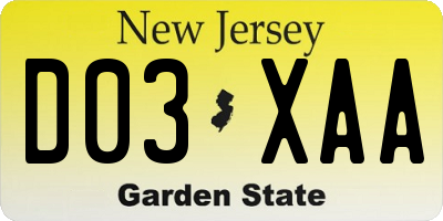 NJ license plate D03XAA