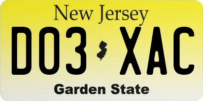NJ license plate D03XAC