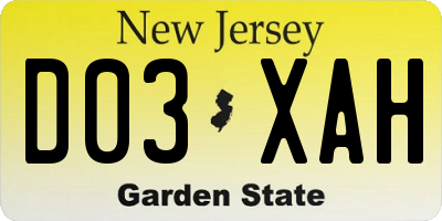 NJ license plate D03XAH