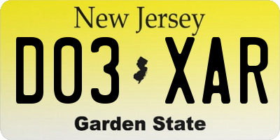 NJ license plate D03XAR
