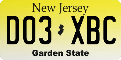 NJ license plate D03XBC