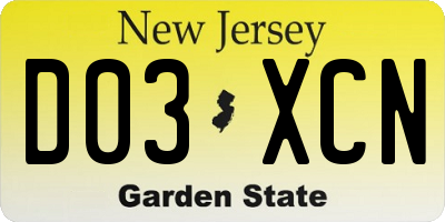 NJ license plate D03XCN