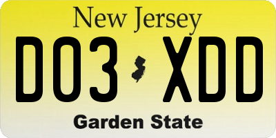NJ license plate D03XDD
