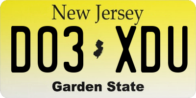 NJ license plate D03XDU