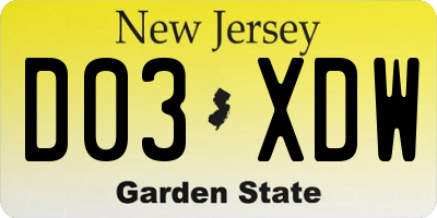 NJ license plate D03XDW