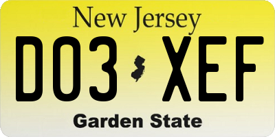 NJ license plate D03XEF