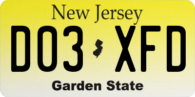 NJ license plate D03XFD