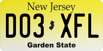 NJ license plate D03XFL