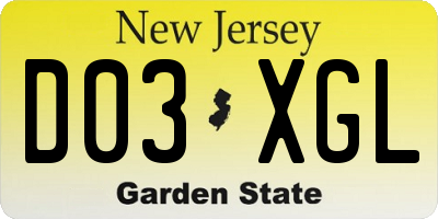 NJ license plate D03XGL