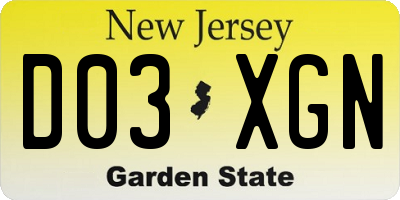 NJ license plate D03XGN