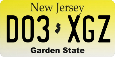 NJ license plate D03XGZ