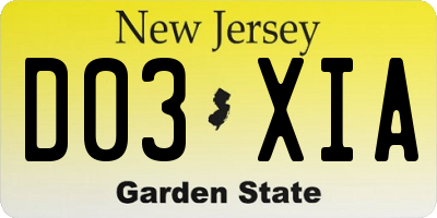 NJ license plate D03XIA