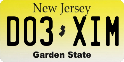 NJ license plate D03XIM