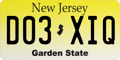 NJ license plate D03XIQ