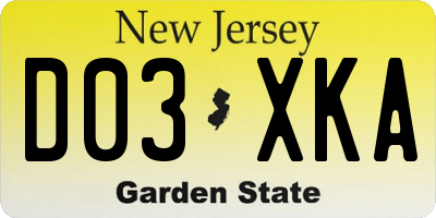 NJ license plate D03XKA