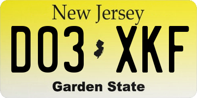NJ license plate D03XKF