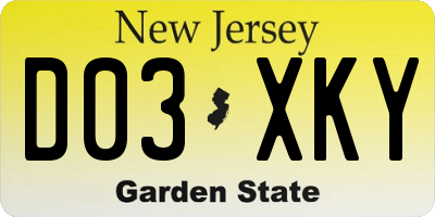 NJ license plate D03XKY