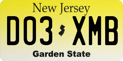 NJ license plate D03XMB