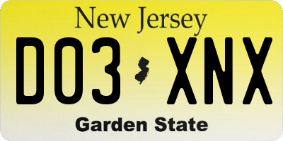 NJ license plate D03XNX